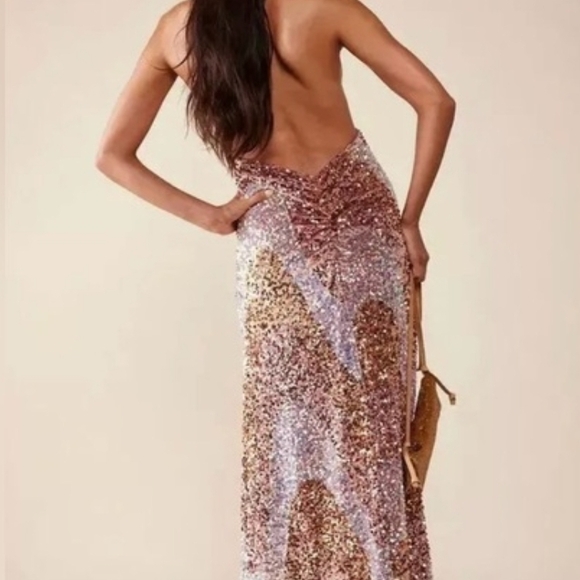 Free People Glitter & Gold Sequin Maxi Dress - Picture 2 of 10
